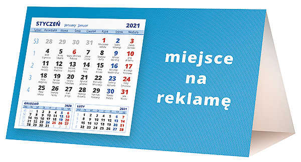 Kalendarz biurkowy, wzór KP2-012 – Tył piramidki – blok kalendarzowy i pole na Twoją reklamę