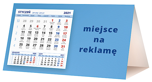 Kalendarz biurkowy, wzór KP2-013 – Tył piramidki – blok kalendarzowy i pole na Twoją reklamę