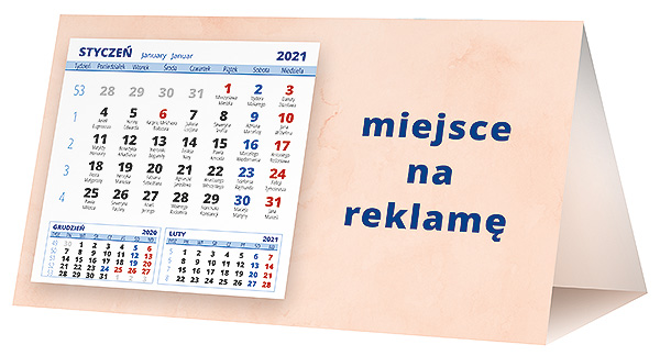 Kalendarz biurkowy, wzór KP2-016 – Tył piramidki – blok kalendarzowy i pole na Twoją reklamę
