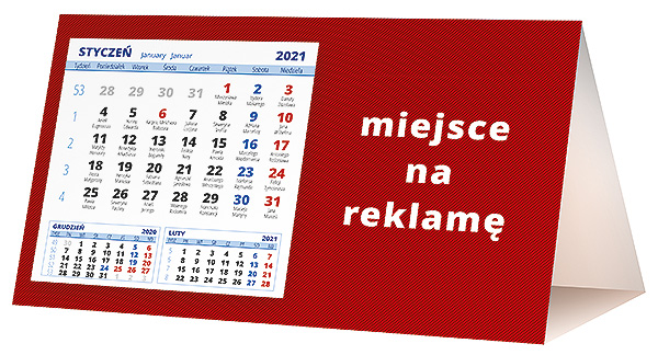 Kalendarz biurkowy, wzór KP2-017 – Tył piramidki – blok kalendarzowy i pole na Twoją reklamę