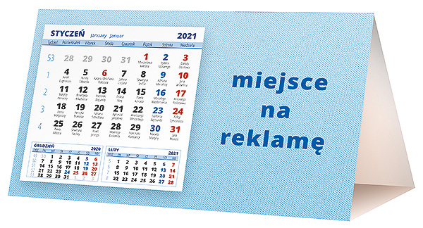 Kalendarz biurkowy, wzór KP2-018 – Tył piramidki – blok kalendarzowy i pole na Twoją reklamę