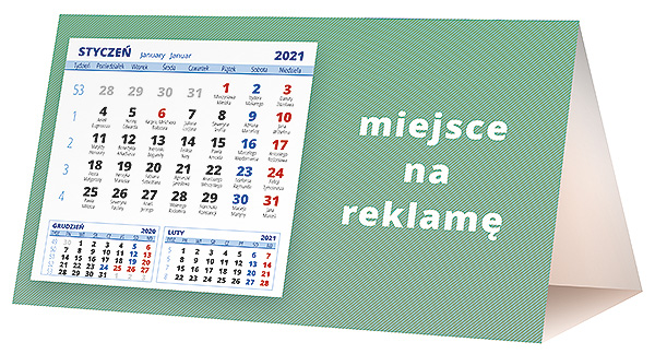 Kalendarz biurkowy, wzór KP2-020 – Tył piramidki – blok kalendarzowy i pole na Twoją reklamę