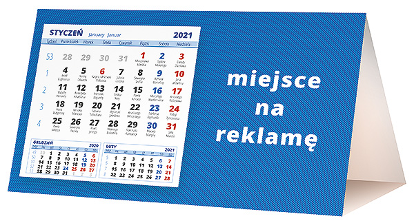 Kalendarz biurkowy, wzór KP2-021 – Tył piramidki – blok kalendarzowy i pole na Twoją reklamę