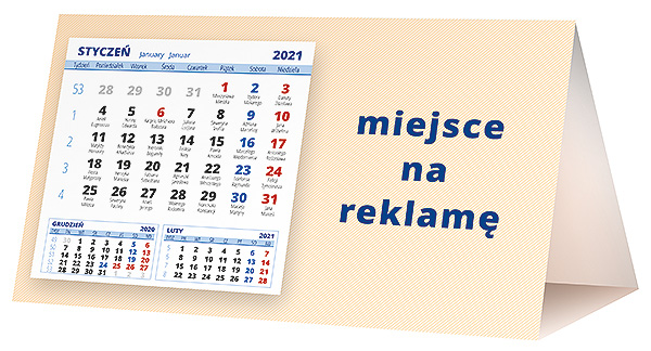 Kalendarz biurkowy, wzór KP2-022 – Tył piramidki – blok kalendarzowy i pole na Twoją reklamę