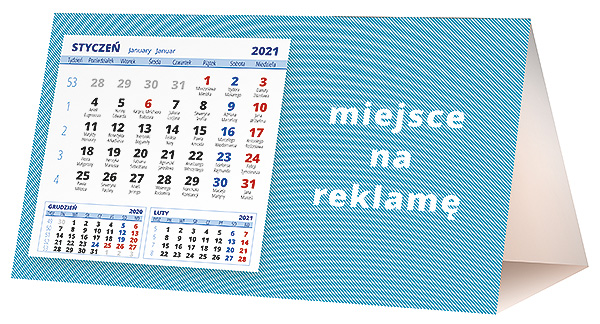 Kalendarz biurkowy, wzór KP2-023 – Tył piramidki – blok kalendarzowy i pole na Twoją reklamę