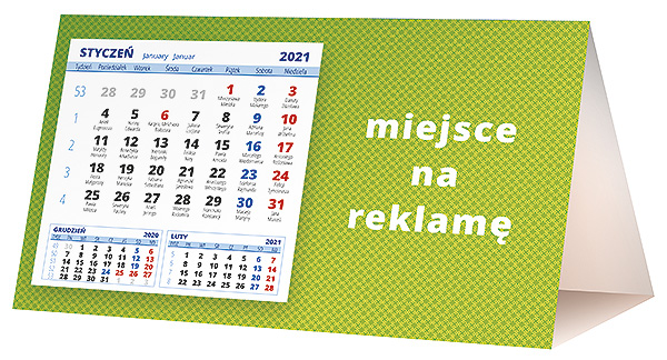Kalendarz biurkowy, wzór KP2-025 – Tył piramidki – blok kalendarzowy i pole na Twoją reklamę