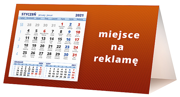 Kalendarz biurkowy, wzór KP2-026 – Tył piramidki – blok kalendarzowy i pole na Twoją reklamę