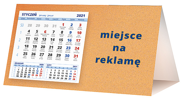 Kalendarz biurkowy, wzór KP2-027 – Tył piramidki – blok kalendarzowy i pole na Twoją reklamę