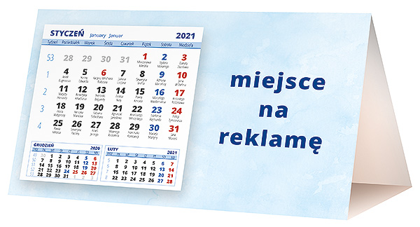 Kalendarz biurkowy, wzór KP2-028 – Tył piramidki – blok kalendarzowy i pole na Twoją reklamę