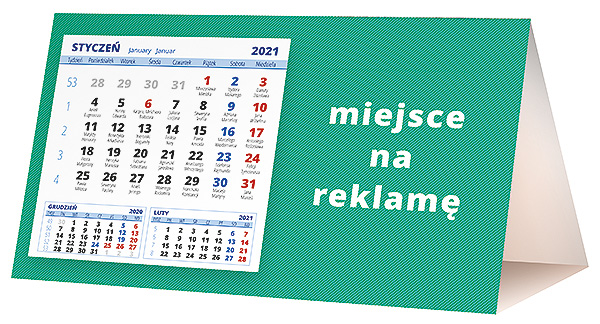 Kalendarz biurkowy, wzór KP2-030 – Tył piramidki – blok kalendarzowy i pole na Twoją reklamę
