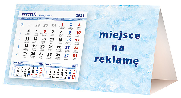 Kalendarz biurkowy, wzór KP2-033 – Tył piramidki – blok kalendarzowy i pole na Twoją reklamę
