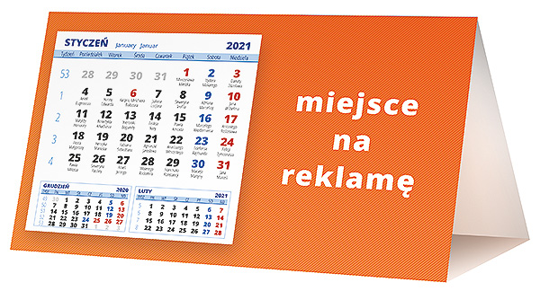 Kalendarz biurkowy, wzór KP2-036 – Tył piramidki – blok kalendarzowy i pole na Twoją reklamę