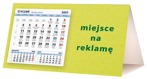 Kalendarz biurkowy, wzór KP2-037 – Tył piramidki – blok kalendarzowy i pole na Twoją reklamę