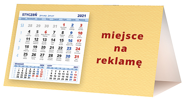 Kalendarz biurkowy, wzór KP2-040 – Tył piramidki – blok kalendarzowy i pole na Twoją reklamę
