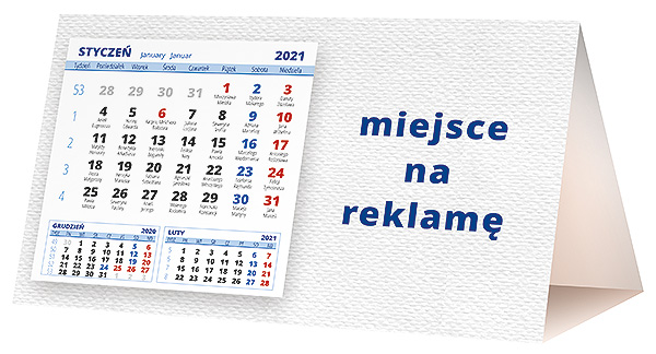 Kalendarz biurkowy, wzór KP2-041 – Tył piramidki – blok kalendarzowy i pole na Twoją reklamę
