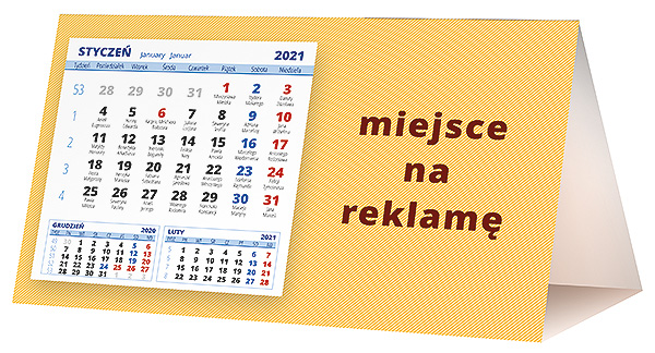 Kalendarz biurkowy, wzór KP2-043 – Tył piramidki – blok kalendarzowy i pole na Twoją reklamę