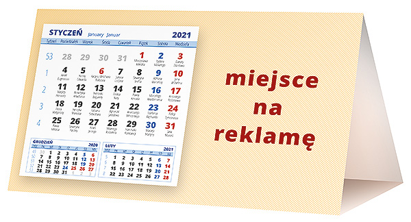 Kalendarz biurkowy, wzór KP2-044 – Tył piramidki – blok kalendarzowy i pole na Twoją reklamę