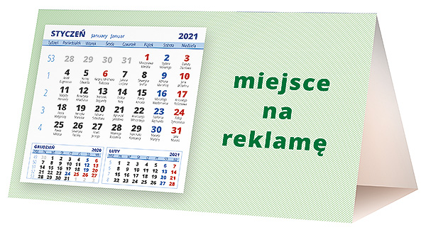 Kalendarz biurkowy, wzór KP2-047 – Tył piramidki – blok kalendarzowy i pole na Twoją reklamę