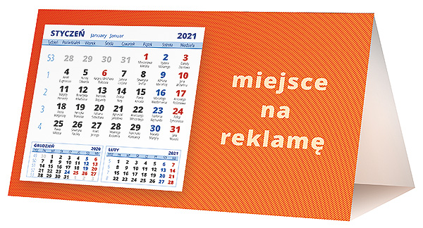 Kalendarz biurkowy, wzór KP2-048 – Tył piramidki – blok kalendarzowy i pole na Twoją reklamę