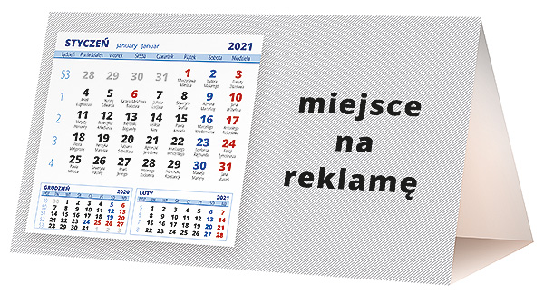 Kalendarz biurkowy, wzór KP2-049 – Tył piramidki – blok kalendarzowy i pole na Twoją reklamę