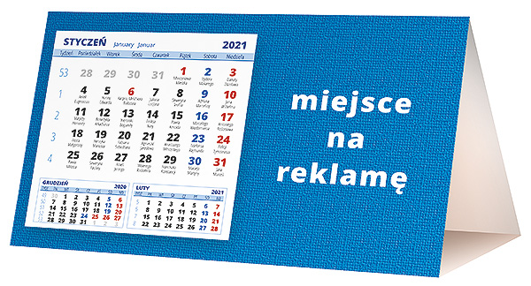 Kalendarz biurkowy, wzór KP2-051 – Tył piramidki – blok kalendarzowy i pole na Twoją reklamę