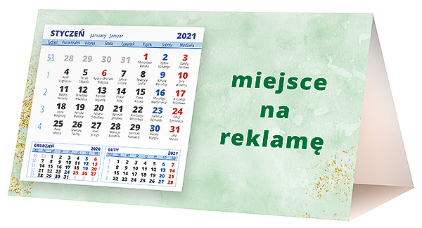 Kalendarz biurkowy, wzór KP2-053 – Tył piramidki – blok kalendarzowy i pole na Twoją reklamę