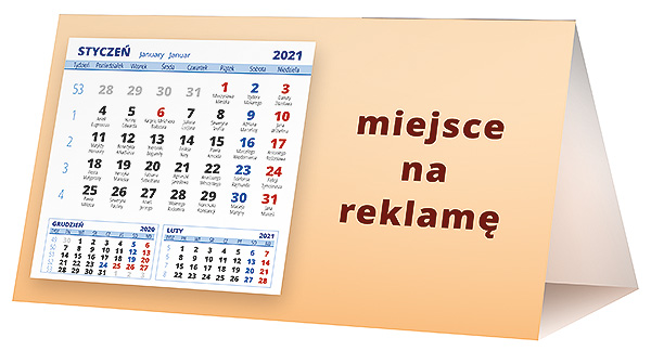 Kalendarz biurkowy, wzór KP2-055 – Tył piramidki – blok kalendarzowy i pole na Twoją reklamę