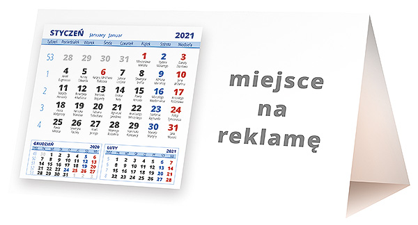 Kalendarz biurkowy, wzór KP2-056 – Tył piramidki – blok kalendarzowy i pole na Twoją reklamę
