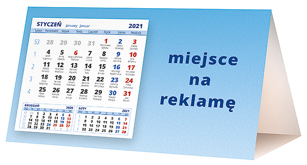 Kalendarz biurkowy, wzór KP2-057 – Tył piramidki – blok kalendarzowy i pole na Twoją reklamę