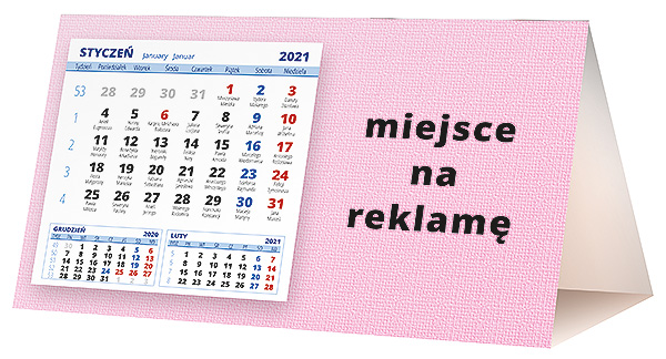 Kalendarz biurkowy, wzór KP2-058 – Tył piramidki – blok kalendarzowy i pole na Twoją reklamę