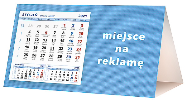 Kalendarz biurkowy, wzór KP2-059 – Tył piramidki – blok kalendarzowy i pole na Twoją reklamę