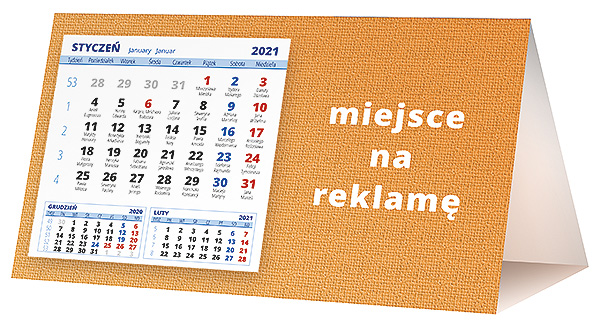 Kalendarz biurkowy, wzór KP2-060 – Tył piramidki – blok kalendarzowy i pole na Twoją reklamę