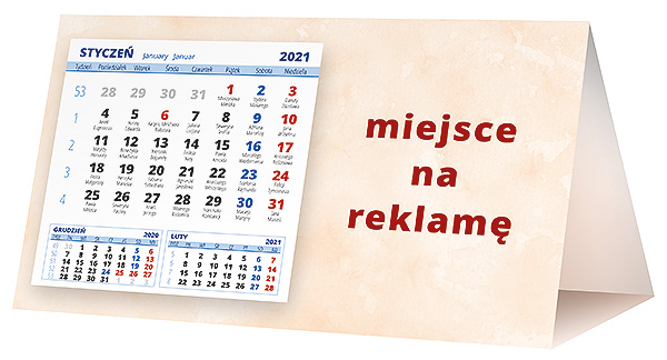 Kalendarz biurkowy, wzór KP2-061 – Tył piramidki – blok kalendarzowy i pole na Twoją reklamę