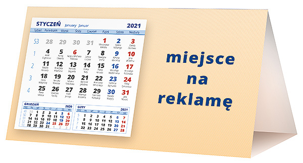 Kalendarz biurkowy, wzór KP2-063 – Tył piramidki – blok kalendarzowy i pole na Twoją reklamę