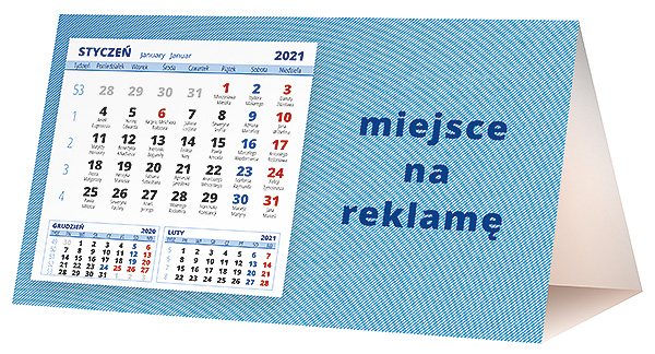 Kalendarz biurkowy, wzór KP2-064 – Tył piramidki – blok kalendarzowy i pole na Twoją reklamę