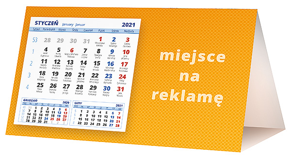 Kalendarz biurkowy, wzór KP2-066 – Tył piramidki – blok kalendarzowy i pole na Twoją reklamę