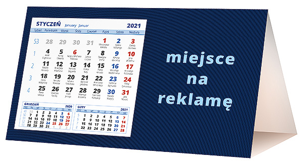 Kalendarz biurkowy, wzór KP2-067 – Tył piramidki – blok kalendarzowy i pole na Twoją reklamę