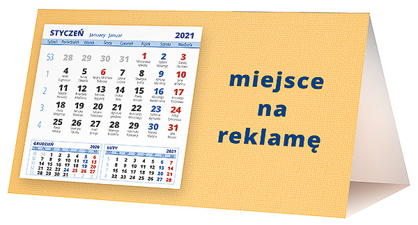 Kalendarz biurkowy, wzór KP2-071 – Tył piramidki – blok kalendarzowy i pole na Twoją reklamę