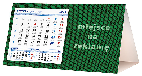 Kalendarz biurkowy, wzór KP2-072 – Tył piramidki – blok kalendarzowy i pole na Twoją reklamę