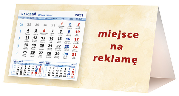 Kalendarz biurkowy, wzór KP2-073 – Tył piramidki – blok kalendarzowy i pole na Twoją reklamę