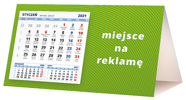 Kalendarz biurkowy, wzór KP2-074 – Tył piramidki – blok kalendarzowy i pole na Twoją reklamę