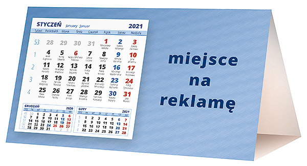 Kalendarz biurkowy, wzór KP2-075 – Tył piramidki – blok kalendarzowy i pole na Twoją reklamę