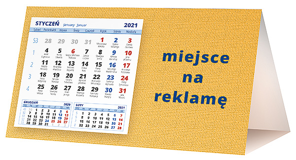 Kalendarz biurkowy, wzór KP2-077 – Tył piramidki – blok kalendarzowy i pole na Twoją reklamę
