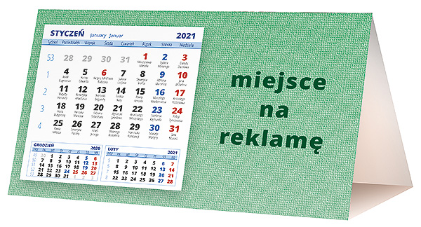Kalendarz biurkowy, wzór KP2-078 – Tył piramidki – blok kalendarzowy i pole na Twoją reklamę