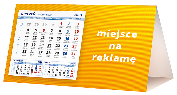 Kalendarz biurkowy, wzór KP2-079 – Tył piramidki – blok kalendarzowy i pole na Twoją reklamę