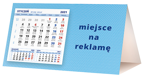 Kalendarz biurkowy, wzór KP2-082 – Tył piramidki – blok kalendarzowy i pole na Twoją reklamę