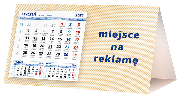 Kalendarz biurkowy, wzór KP2-084 – Tył piramidki – blok kalendarzowy i pole na Twoją reklamę