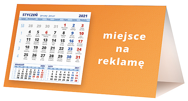 Kalendarz biurkowy, wzór KP2-086 – Tył piramidki – blok kalendarzowy i pole na Twoją reklamę