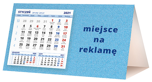 Kalendarz biurkowy, wzór KP2-087 – Tył piramidki – blok kalendarzowy i pole na Twoją reklamę