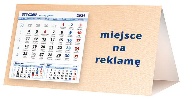 Kalendarz biurkowy, wzór KP2-088 – Tył piramidki – blok kalendarzowy i pole na Twoją reklamę